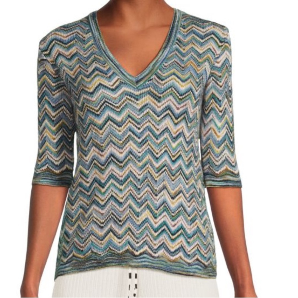 M by Missoni Blue and White V-Neck Sweater NWTS - Picture 2 of 5